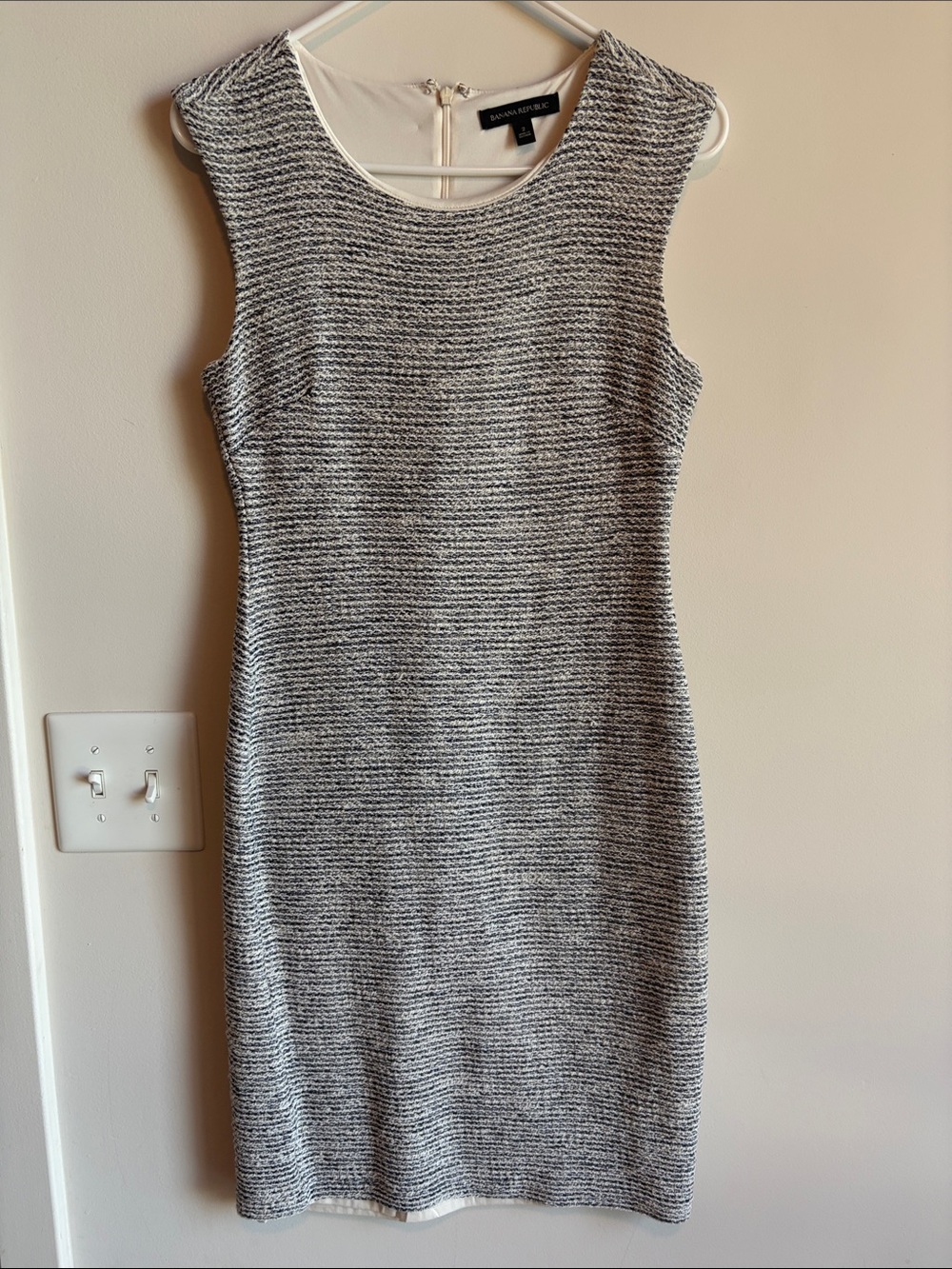 Banana Republic Black and White Textured Midi Sheath Dress